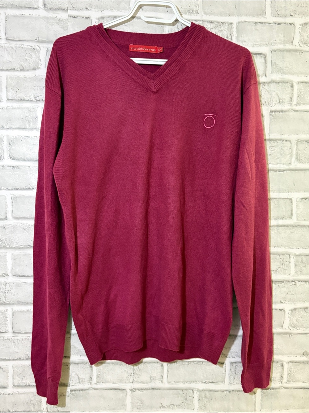 Stockhomme  Men's V-Neck long sleeve Sweater in pink- large